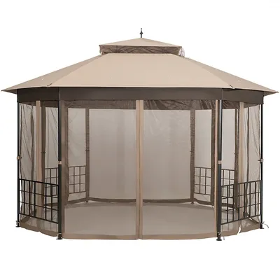 10' X 12' Octagonal Patio Gazebo Canopy Shelter Double Top W/netting Sidewalls