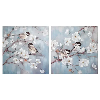 Hand Painted Canvas Wall Art (tune Into Spring) - Set Of 2