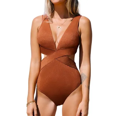 Women's Metallic Plunge Cutout One Piece Swimsuit
