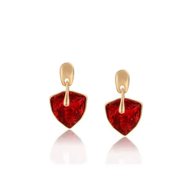 Goldtone & Siam Luxury Crystal Trillium Earrings