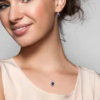 2-piece Set Created Sapphire, White Topaz And Diamond Accent Vintage Oval Necklace And Earrings In 14k White Gold