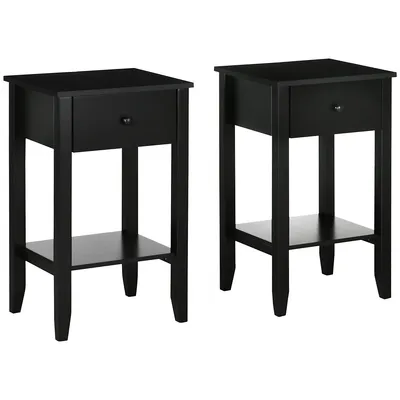 2-tier Modern Side Table With Drawer And Bottom Shelf