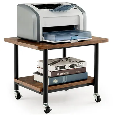 2-tier Rolling Under Desk Printer Cart Machine Stand Storage Rack Brown