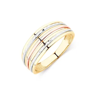Patterned Tri-tone Ring In 10kt Yellow, White & Rose Gold