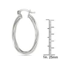 Sterling Silver Wrapped Oval Rhodium Hoop Earring