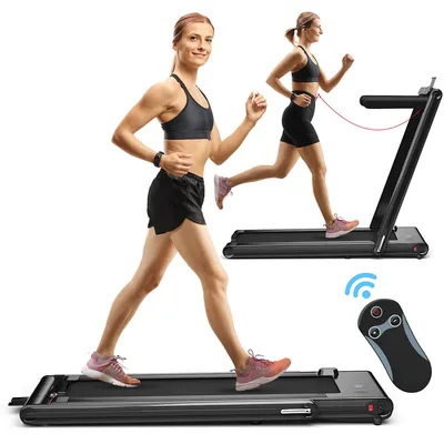2-in-1 Folding Treadmill 2.25hp Jogging Machine W/ Dual Led Display Silverblackblue
