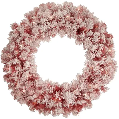 Pre-lit Flocked Red Artificial Christmas Wreath, Inch