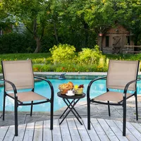 Set Of 2 Patio Dining Chairs Stackable With Armrests Garden Deck Brown