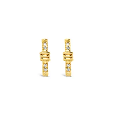 14k Gold Wrapped Diamond Bar Stud Earrings