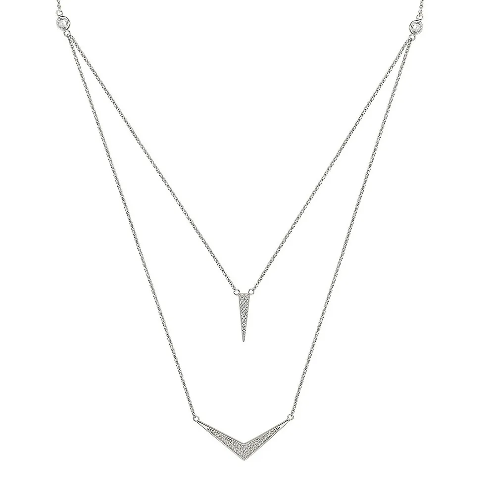 Sterling Silver 20" " V" Cz Multi Chain Necklace