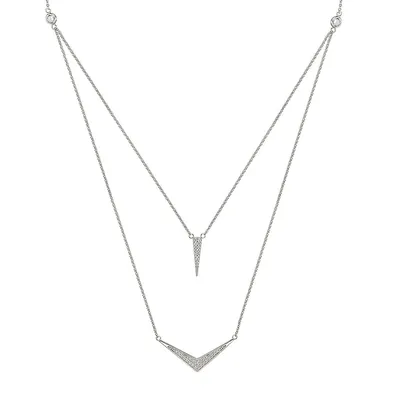 Sterling Silver 20" " V" Cz Multi Chain Necklace