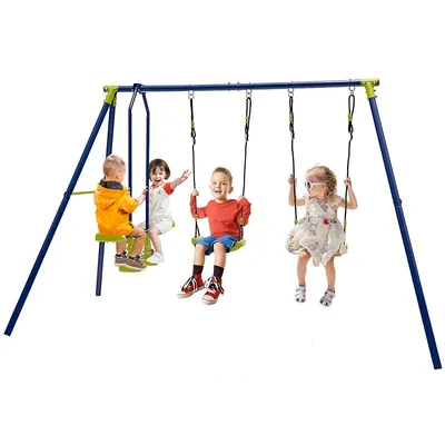440 Lbs Swing Set 2-in-1 Kids Swing Stand W/ Two Swings & One Glider For Backyard