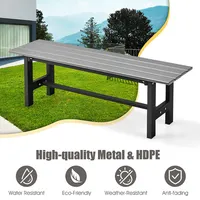Outdoor Hdpe Bench W/ Metal Frame 47'' X 14'' X 16'' For Yard Garden Grey