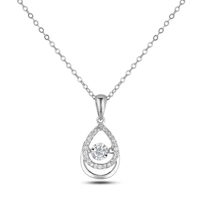 925 Sterling Silver 0.21 Cttw Canadian Diamond Droplet Dancing Diamond Pendant & Chain