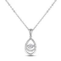 925 Sterling Silver 0.21 Cttw Canadian Diamond Droplet Dancing Diamond Pendant & Chain