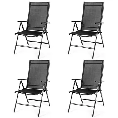 4pcs Patio Folding Dining Chair Recliner Adjustable Black