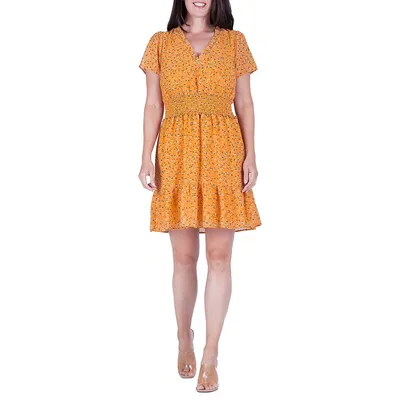 Floral Print Sheer Short Sleeve Mini Dress