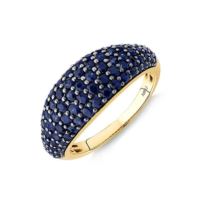 Pave Ring With Sapphire In 10kt Yellow Gold