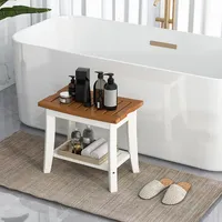20" X 13" Waterproof Hdpe Shower Bench 2-tier Bath Spa Stool Off White & Brown