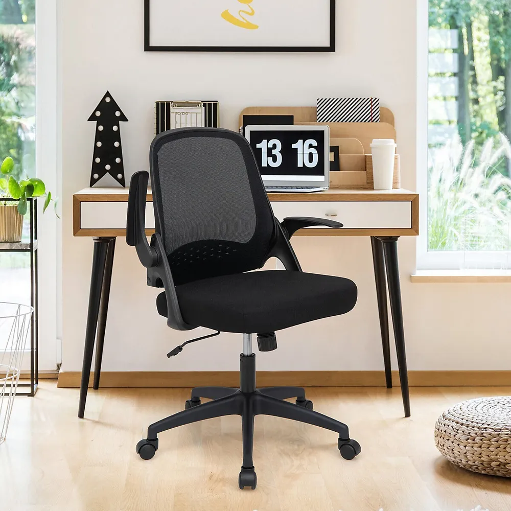 Costway Mesh Office Chair Adjustable Height&Lumbar Support Flip Up - Black