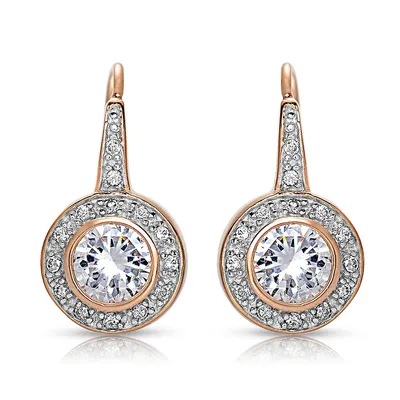 Sterling Silver With Clear Cubic Zirconia Round Drop Earrings