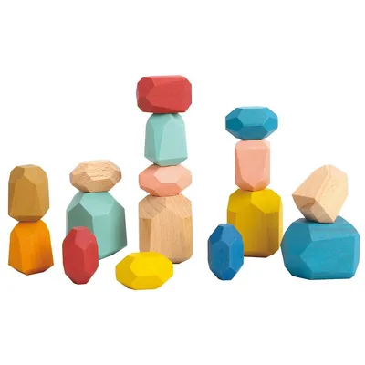 Wooden Stacking Stones Toy - 16pcs - Balancing Building Blocks Set For Kids 3 Years +