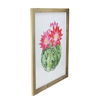 24" Green And Pink Cactus Decorative Wooden Framed Print Wall Art