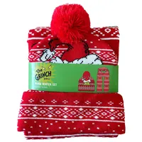 The Grinch Santa Hat Jacquard Knit Scarf & Pom Beanie Set