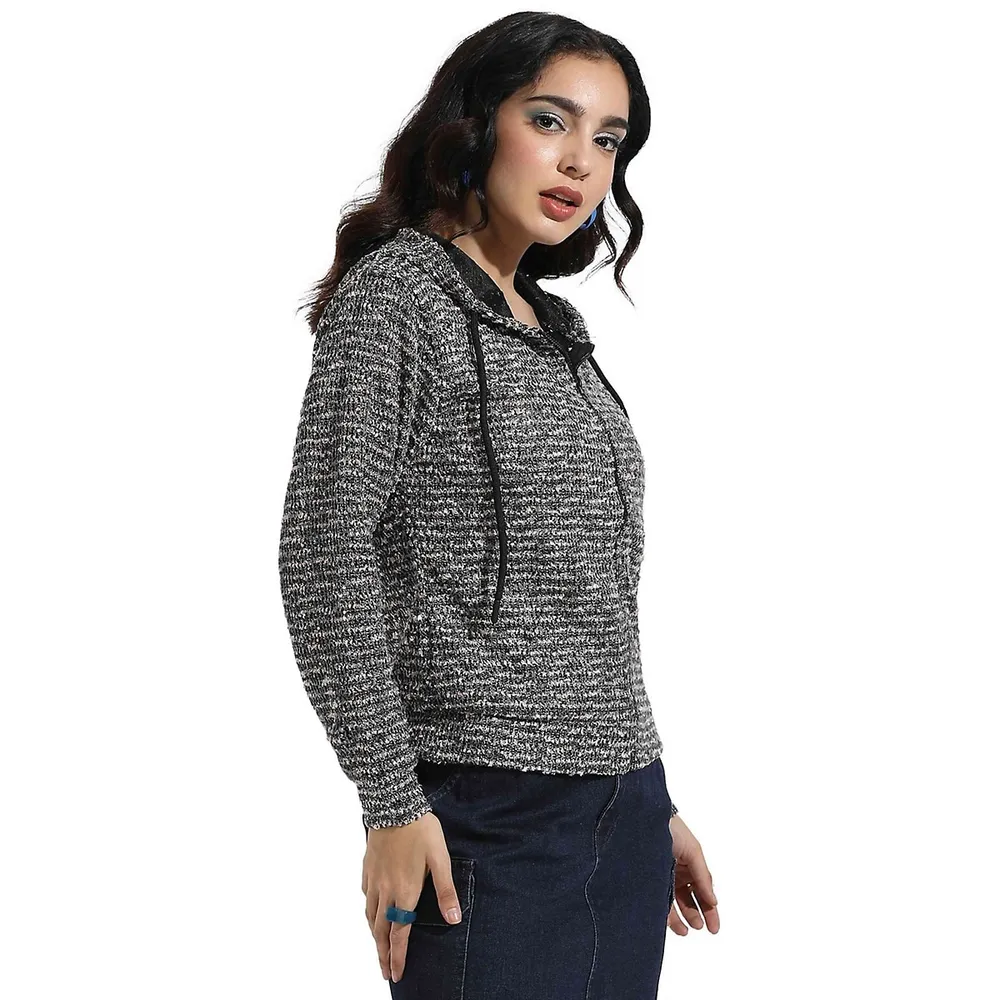 Campus Sutra Women's Zip-front Textured Hoodie