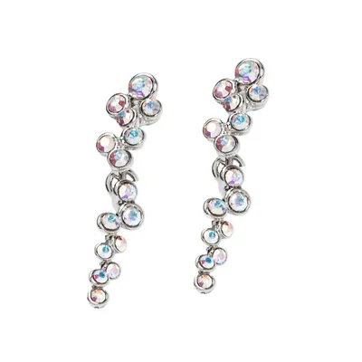 Silver Tone Cluster Statement Drop Earrings With Heritage Precision Cut Crystal In Ab