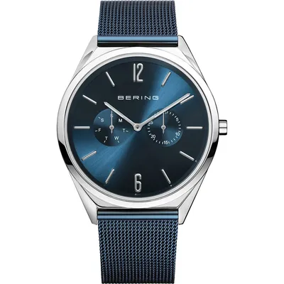 Men's Ultra Slim Stainless Steel Watch In Silver/blue