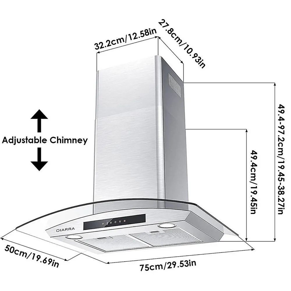 30'' Range Hood 450 Cfm Wall Mount Vent Hood Stainless Steel With Soft Touch Control