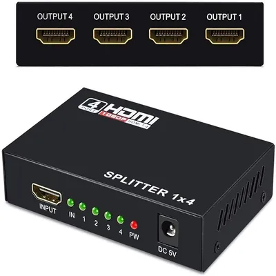 HDMI Splitter 1 in 2 Out, 4K HDMI 3D Splitter for Dual Monitors, High Speed 2-Port HDMI Splitter for Blu-Ray Player