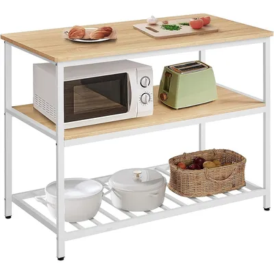 Baker Rack Kitchen Island With Large Countertop, Stable Steel Structure And Modern Design