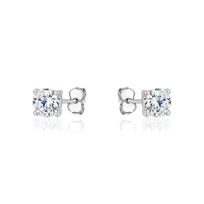 18k White Gold Plated Silver Four Prong Clear Zirconia Stud Earrings