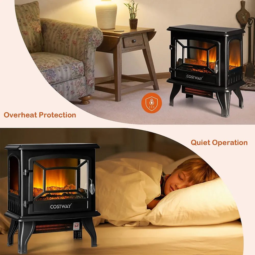 Costway 20 Freestanding Electric Fireplace Heater Stove W/ Thermostat u0026  Flame Effect | Upper Canada Mall