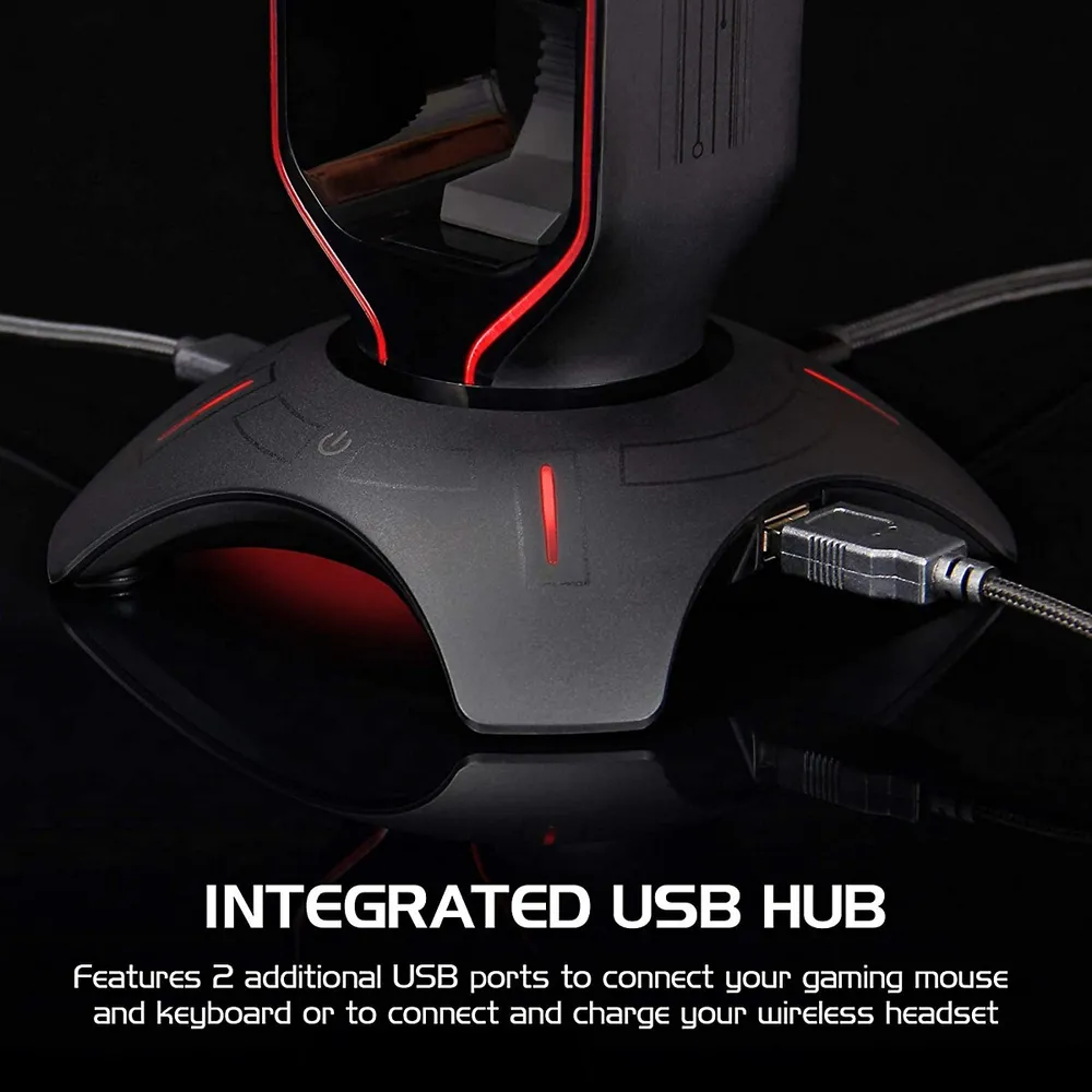Headset Stand - Led Headphone Stand With Mouse Bungee And 2 Port Usb Hub