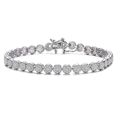 Sterling Silver White Gold Plating With Clear Cubic Zirconia Cluster Tennis Bracelet