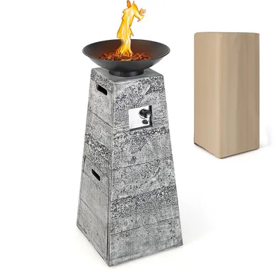 48" Outdoor Propane Fire Bowl Column W/ Lava Rocks & Pvc Cover 30,000 Btu