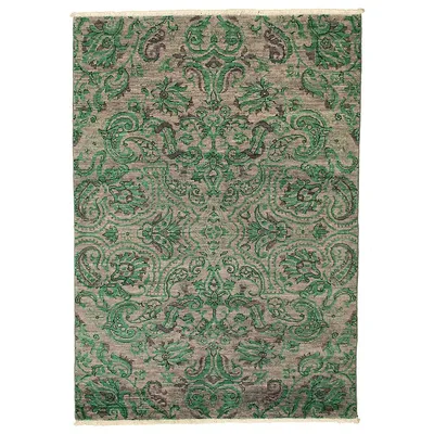 Floral Hand-knotted 4x6 Wool Rug In Green & Grey
