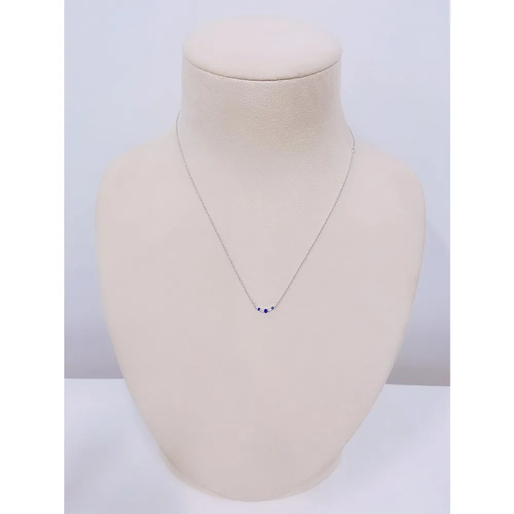 925 Sterling Silver 0.05 Cttw Canadian Diamond & 0.07 Ct Blue Sapphire Petite Stackable Smile Necklace With Chain