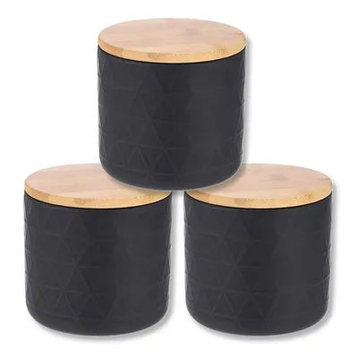 Set Of 3 Airtight Ceramic Storage Jars With Bamboo Lid, Small