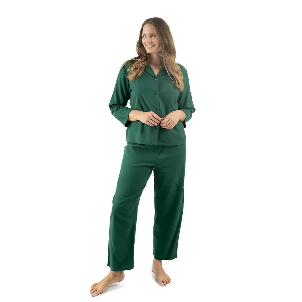 Leveret Women's Two Piece Flannel Pajamas Green XS 