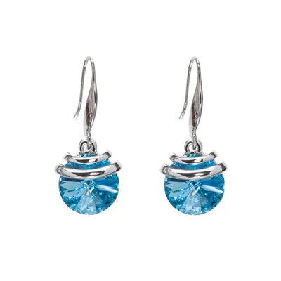Silver Tone Aqua Heritage Precision Cut Crystal Springdrop Earrings