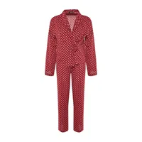 Women Polka Dot Woven Shirt-trousers Pajama Set