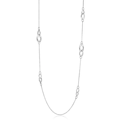 Rhodium-plated Sterling Silver High Polish Multi Link Station Long Necklace
