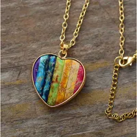 Goldtone Striped Multi Colored Heart Pendant Necklace With Howlit Gemstones