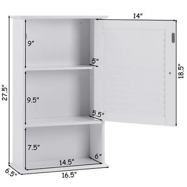 Costway Wall Cabinet Hanging Bathroom Storage Cabinet 27.5'' Height  Adjustable