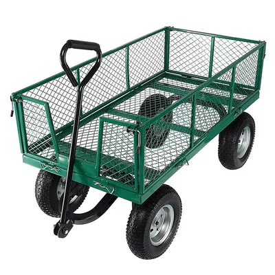 Heavy-duty Steel Utility Cart With Removable Sides, Wheelbarrows 440-pound Capacity, Green