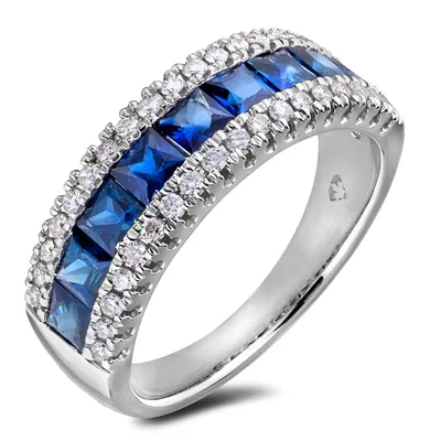 14k Gold 1.70 Cttw Sapphire & 0.36 Cttw Diamond Anniversary Ring